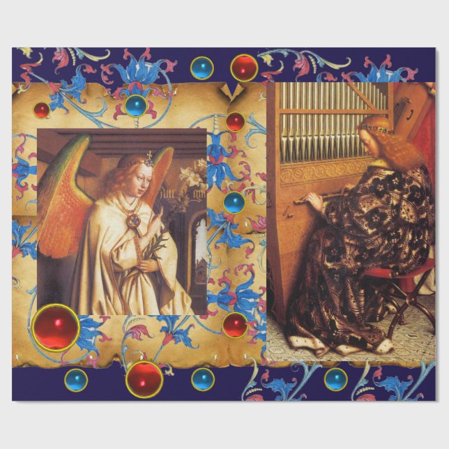 WEIHNACHTANGELN , ROTE BLAU GEMS , FLORALISCHE PAR GESCHENKPAPIER (Flach)