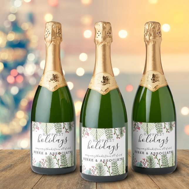 Weihnachten (Holiday Business Foliage Christmas Sparkling Wine Label)