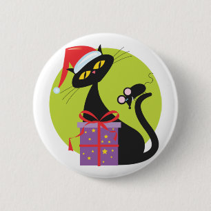 Weihnachten 1950er Jahre schwarze Katze schwarze M Button