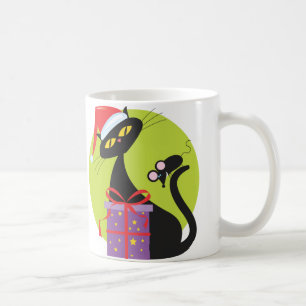 Weihnachten 1950er Jahre schwarze Katze schwarze M Tasse