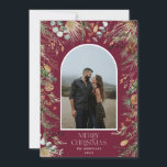 Weihnachten 1 Foto Botanischer Botanischer Blumeng<br><div class="desc">Weihnachten Moderne,  elegante Wasserfarbe getrocknete botanische florale Mutation Fans Feiertag Bogen 1 Foto Weihnachtskarte. Bordeaux Backer</div>