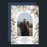 Weihnachten 1 Foto Botanischer Botanischer Blumeng<br><div class="desc">Heilige Weihnachten moderne elegante Wasserfarbe getrocknete botanische florale Maultierfarben Urlaubbogen 1 Foto Weihnachtskarte. Navy-Backer.</div>