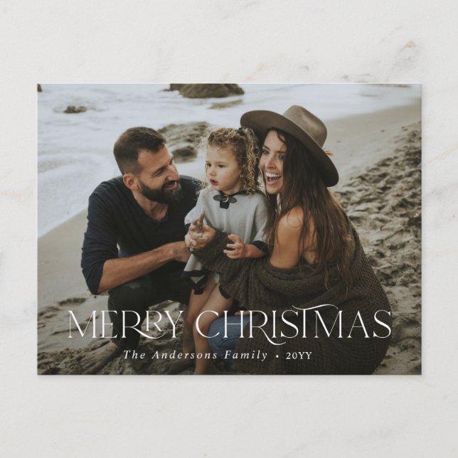 Weihnachten 1 Foto Salbei Moderne Typografie Postkarte (Vorderseite)