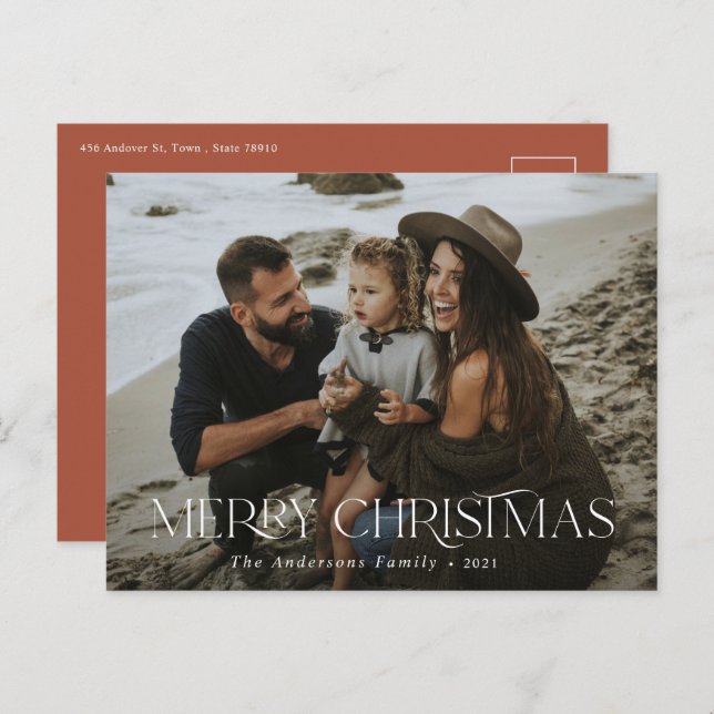 Weihnachten 1 Foto Terrakotta Moderne Typografie Postkarte (Vorne/Hinten)