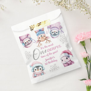 Weihnachten 1. Geburtstag Niedlich Pink Winter Tie Geschenktütchen