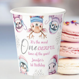 Weihnachten 1. Geburtstag Niedlich Pink Winter Tie Pappbecher
