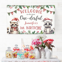 Weihnachten 1. Geburtstag Party Niedliche Raccons
