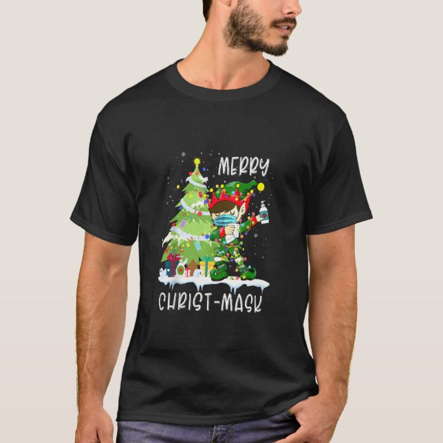 Weihnachten 2020 Elf Dabbing Wearing Maske Kosten T-Shirt (Vorderseite)