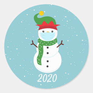 Weihnachten 2020 Gesichtsmaske Snowman Quarantine Runder Aufkleber