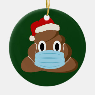 Weihnachten 2020 Kack Emoji Wear a Mask Keramik Ornament