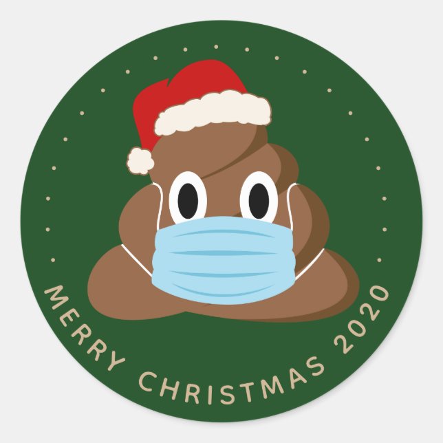 Weihnachten 2020 Kack Emoji Wear a Mask Runder Aufkleber (Vorderseite)