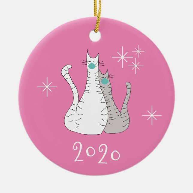 Weihnachten 2020 Katzen Gesicht Masken Niedlich ro Keramik Ornament (Vorne)