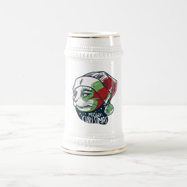 Weihnachten 2020 Meow Weihnachtsmannmütze Bierglas (Mittel)