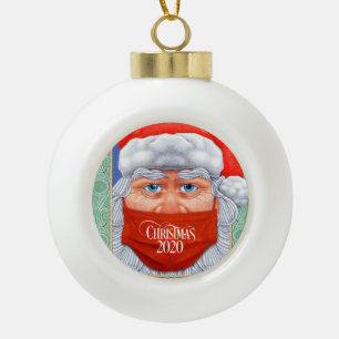 Weihnachten 2020 Weihnachtsmann in Maske Keramik Kugel-Ornament