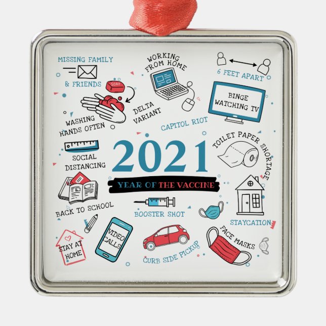 Weihnachten 2021 Covid Vaccine Year Keepake Ornament Aus Metall (Vorne)