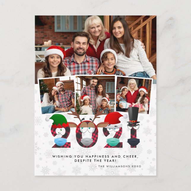 Weihnachten 2021 | Funny Grumpy Face Masken 4 Foto Postkarte (Vorderseite)