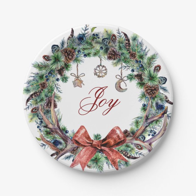 Weihnachten 2021 Joy Wreath Plate Pappteller (Vorderseite)