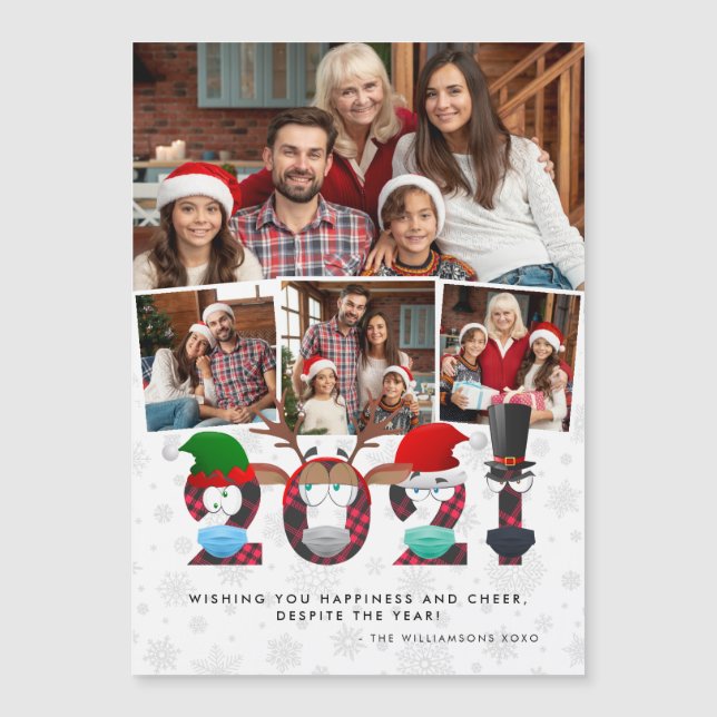 Weihnachten 2021 Niedliche Alberne Gesichtsmasken  Magnetkarte (Vorderseite)