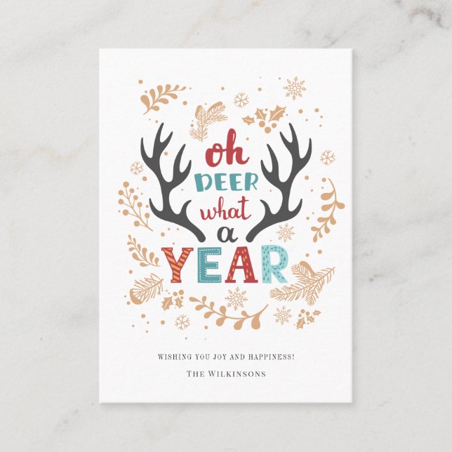 Weihnachten 2021 Oh Deer What A Year Holiday Card Visitenkarte (Vorderseite)