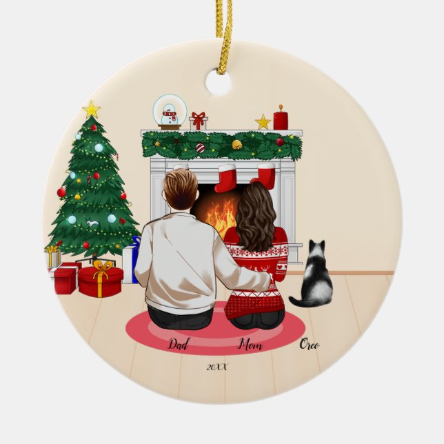 Weihnachten 2022 Personalize Family Mama Vater Cat Keramik Ornament (Vorne)
