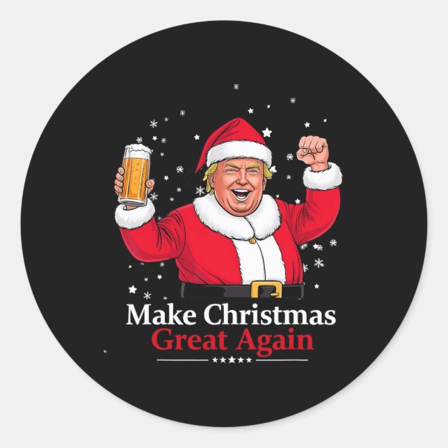 Weihnachten 2024 Funny Trump & amp; Bier machen Ch Runder Aufkleber (Vorderseite)