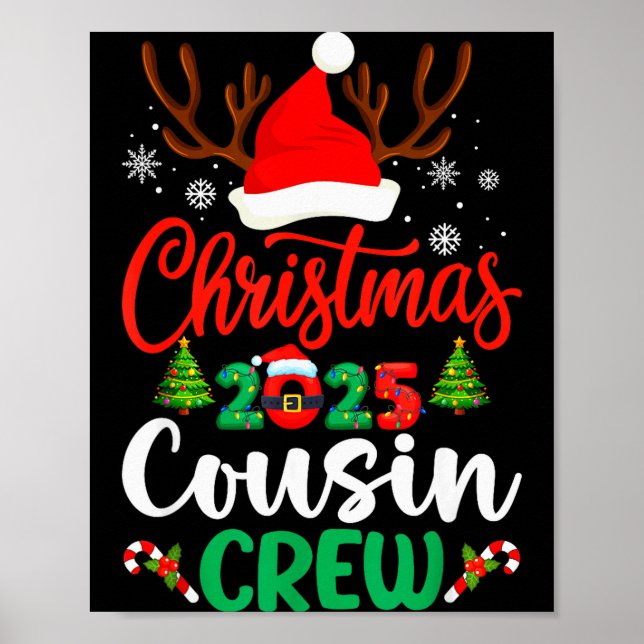 Weihnachten 2025 Cousin Crew Pyjamas Xmas Lichter  Poster (Vorne)