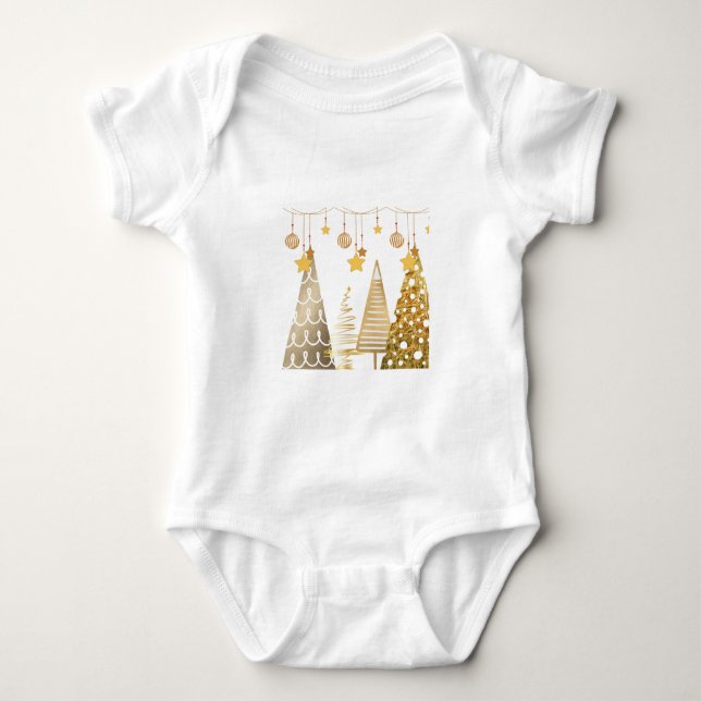 Weihnachten 2025 Quirky tree & Baubles PJ Baby Strampler (Vorderseite)