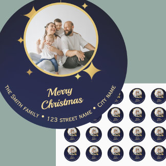 Weihnachten 2026 festlicher goldener Foto-Adressau Runder Aufkleber
