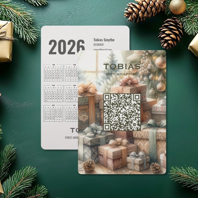 Weihnachten 2026 Kalender QR Code Business Card (Christmas 2026 Calendar QR Code Business Card (front and back))