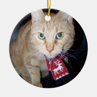 Weihnachten 2026 Orange Katze mit Schalanhänger Keramik Ornament