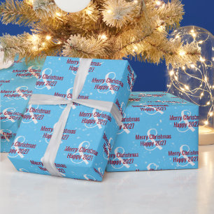 Weihnachten 2026 Text auf Blau Geschenkpapier