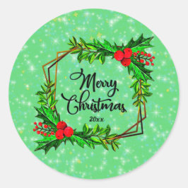 Weihnachten 20xx Holly Red Berries Modern Green Runder Aufkleber