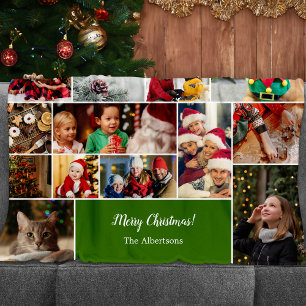 Weihnachten 22 FotoCollage mit Familienname Grün Fleecedecke