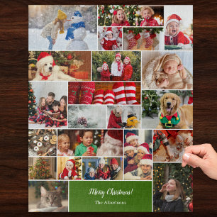 Weihnachten 22 FotoCollage mit Familienname Grün Puzzle