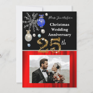 Weihnachten 25. Hochzeitstag Schwarz & Gold Einladung