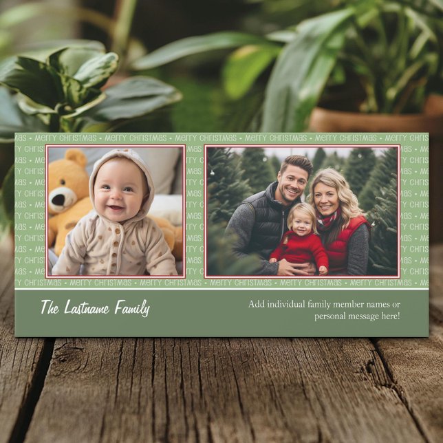 Weihnachten 2 Foto Rot und Grün - Urlaubskarte (Custom Holiday Photo Card)