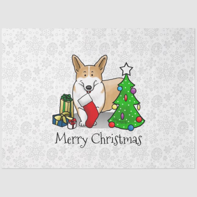Weihnachten 2 Pembroke Welsh Corgi (rot 1) Baum Ni Seidenpapier (Vorderseite)