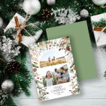 Weihnachten 3 Foto Botanischer Botanischer Blumeng<br><div class="desc">Heilige Weihnachten moderne elegante Wasserfarbe getrocknete botanische florale Maultierfarben Urlaubskarte 3 Foto Weihnachtskarte.</div>