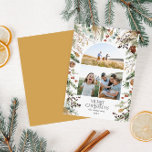 Weihnachten 3 Foto Botanischer Botanischer Blumeng<br><div class="desc">Heilige Weihnachten moderne elegante Wasserfarbe getrocknete botanische florale Maultierfarben Urlaubskarte 3 Foto Weihnachtskarte. Senf gelber Backer.</div>
