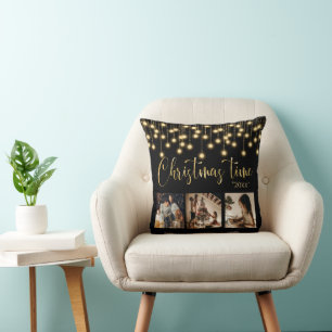 Weihnachten 3 Foto Collage Rustische String-Lichte Kissen