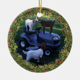 Weihnachten 3 Kinder auf einem Mäher Keramik Ornament