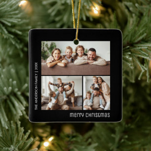 Weihnachten 4 Familienfotos Collage Schwarz und We Keramikornament