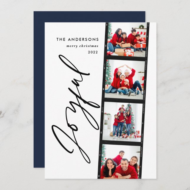 Weihnachten 4 Foto Collage Typografie Moderne Blau (Vorne/Hinten)