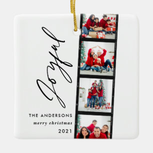 Weihnachten 4 Foto Collage Typografie Moderne Blau Keramikornament