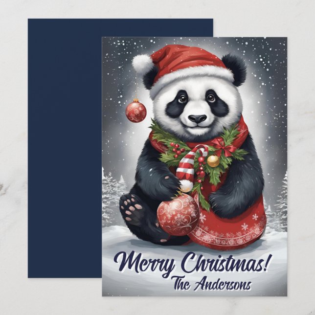 Weihnachten 4 Panda, Happy Holidays, Weihnachtskar Einladung (Vorne/Hinten)