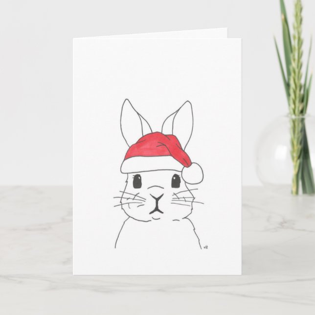 Weihnachten 4 Rabbit in einer Weihnachtsmannmütze  Dankeskarte (Vorderseite)