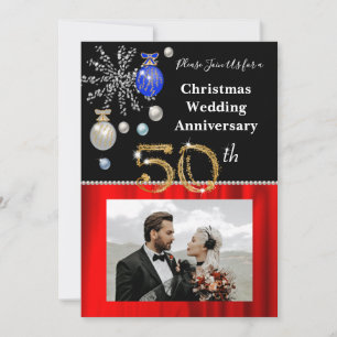 Weihnachten 50. Hochzeit Jahrestag Black & Gold in Einladung