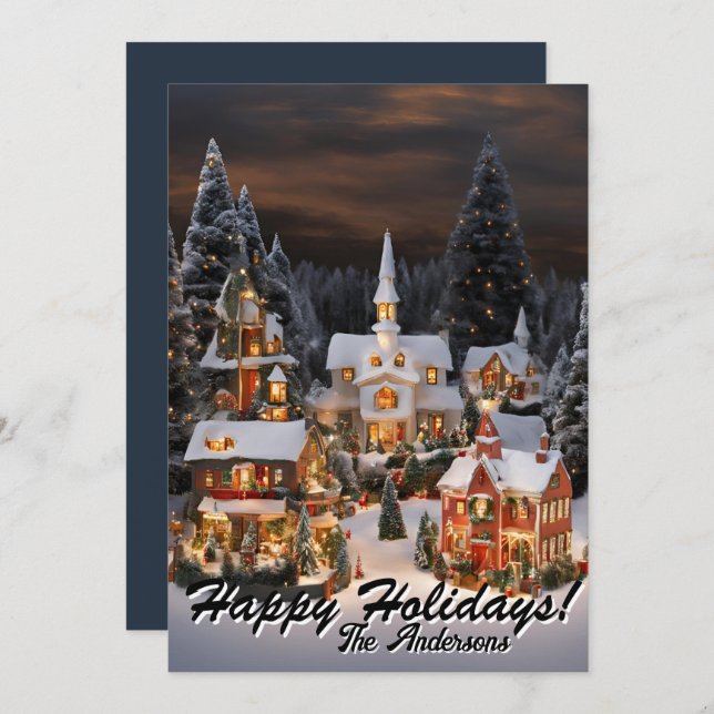 Weihnachten 5 Dorf, glückliche Ferien, Weihnachtsk Einladung (Vorne/Hinten)