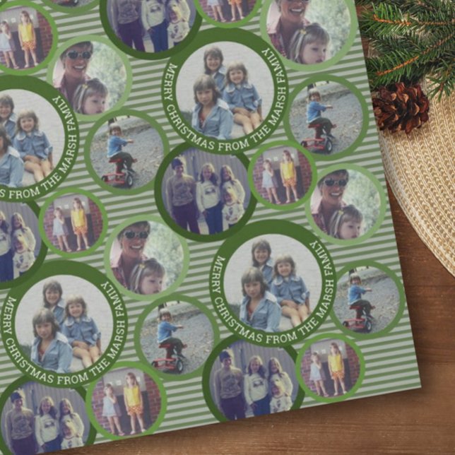 Weihnachten 5 Foto Circle Border with Green Circle Geschenkpapier (Von Creator hochgeladen)