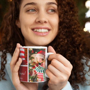 Weihnachten 5 FotoCollage mit Familienname, rot Kaffeetasse